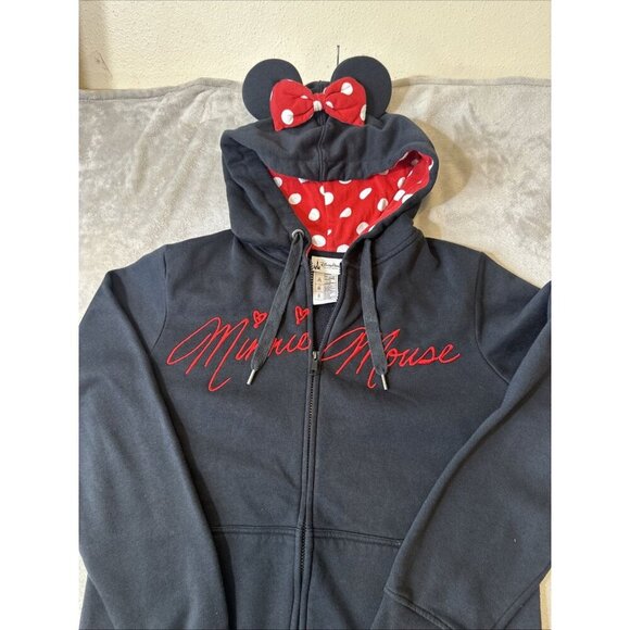 Women’s Disney Parks Minnie mouse Full Zip hoodie black red white Drawstring XL - Picture 7 of 13